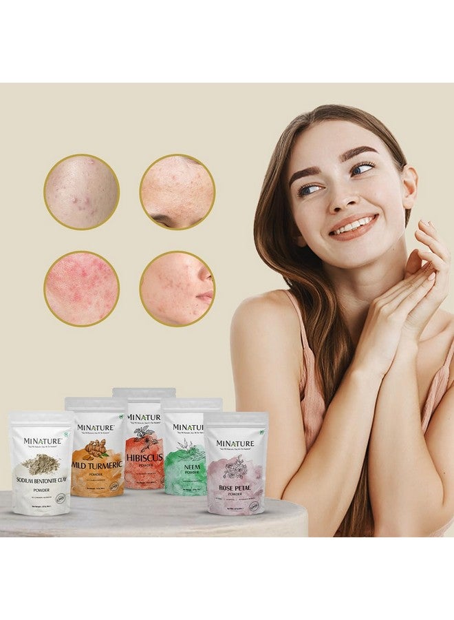 minature Combo Of Wild Turmeric, Sodium Bentonite Clay, Neem, Hibiscus, And Rose Petal Powder | Face Pack For De-Tan, Darkspots, & All Types Of Skin |Pure And Natural | 227 Grams Each (227G * 5) - Image 4