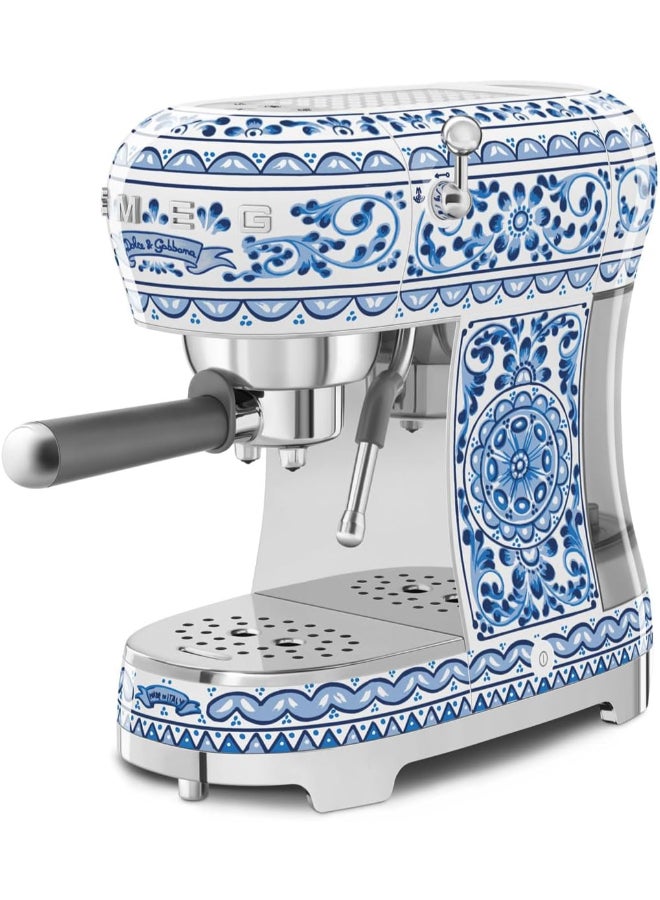 smeg 50's Retro Style Aesthetic Espresso Coffee Machine, Professional Pressure and Anti Drip System, Adjustable Cappuccino System, Flow Stop Function, 1 L Removable Tank, 1.7 L 1350 kW ECF02DGBUK Blu Mediterraneo - Image 1