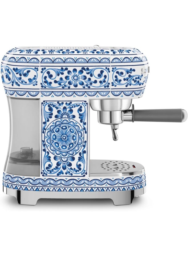 smeg 50's Retro Style Aesthetic Espresso Coffee Machine, Professional Pressure and Anti Drip System, Adjustable Cappuccino System, Flow Stop Function, 1 L Removable Tank, 1.7 L 1350 kW ECF02DGBUK Blu Mediterraneo - Image 2