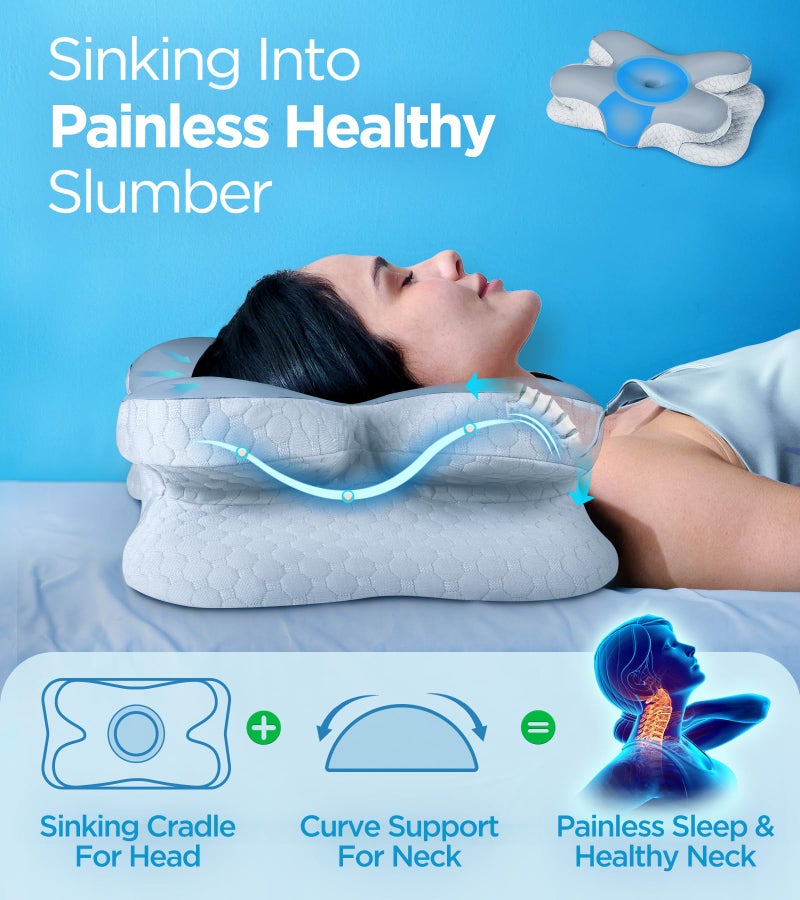 Osteo Enjoy Pain Relief Sleeping Cervical Neck Pillow  Ergonomic Contour Zoned Fits Side Sleeper  Non-Temperature Affected Memory Foam Pillows  Q-max Cooling Pillow Support Back Stomach Sleepers - Image 2