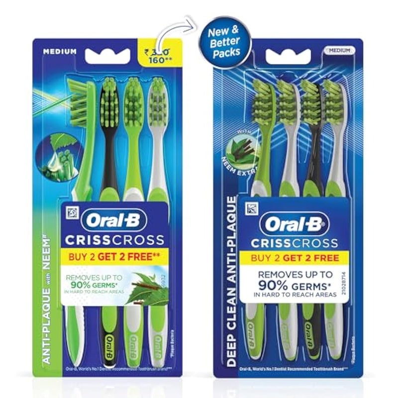 Oral-B Criss Cross Toothbrush with Neem Extract, Medium (Buy 2 Get 2 Free) - Image 2