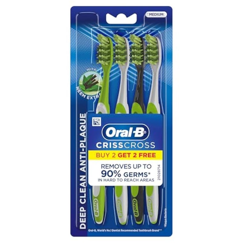 Oral-B Criss Cross Toothbrush with Neem Extract, Medium (Buy 2 Get 2 Free) - Image 1