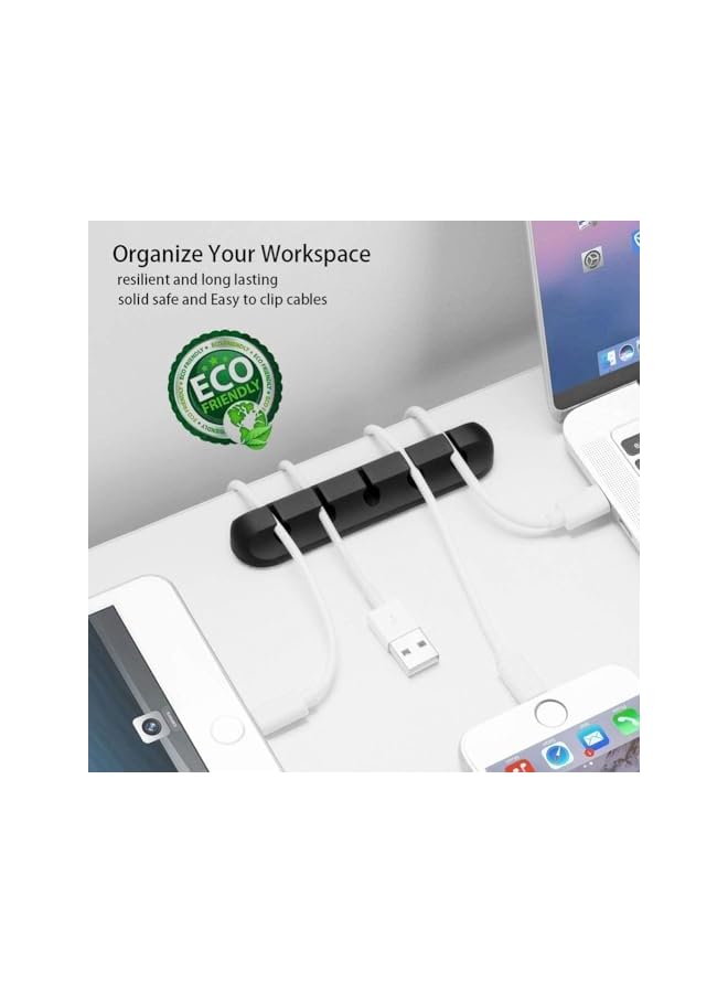 Green Tiger Cable Organizer Clips Cord Holder - 5 Pack Self-Adhesive Black, 7-5-3-1-1 Slots, 6mm or Less Cables, Desk & Car, Home & Office - Image 2