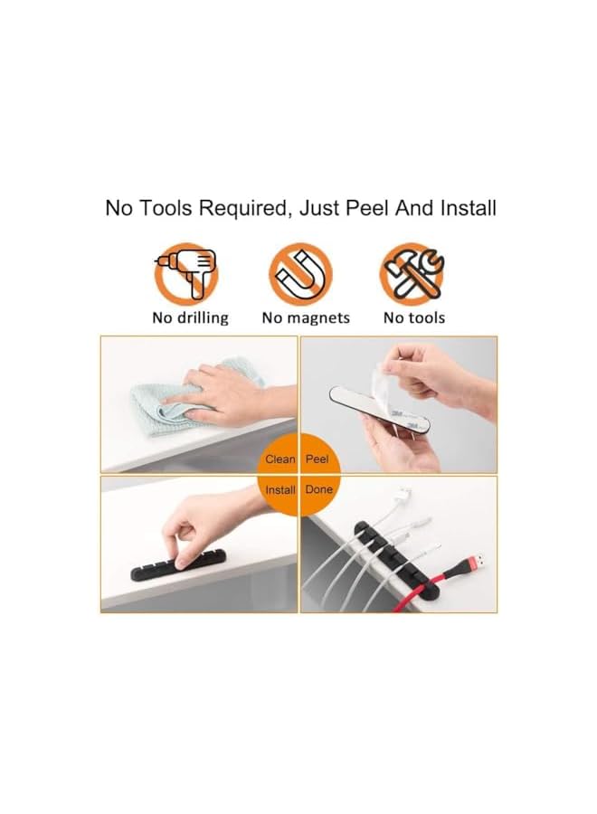 Green Tiger Cable Organizer Clips Cord Holder - 5 Pack Self-Adhesive Black, 7-5-3-1-1 Slots, 6mm or Less Cables, Desk & Car, Home & Office - Image 4