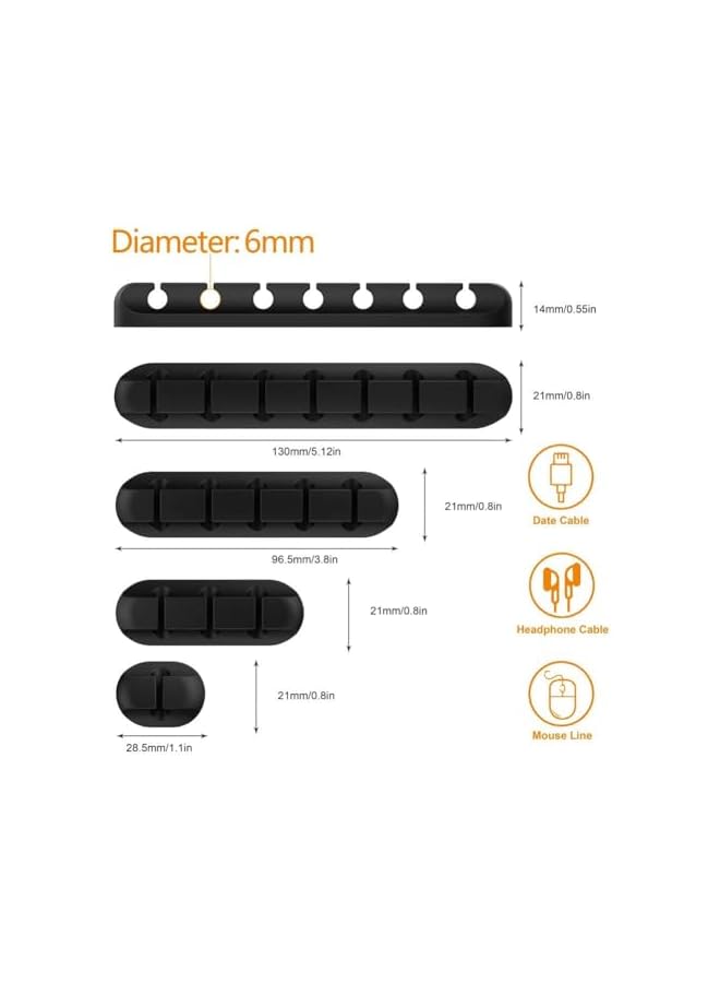 Green Tiger Cable Organizer Clips Cord Holder - 5 Pack Self-Adhesive Black, 7-5-3-1-1 Slots, 6mm or Less Cables, Desk & Car, Home & Office - Image 3