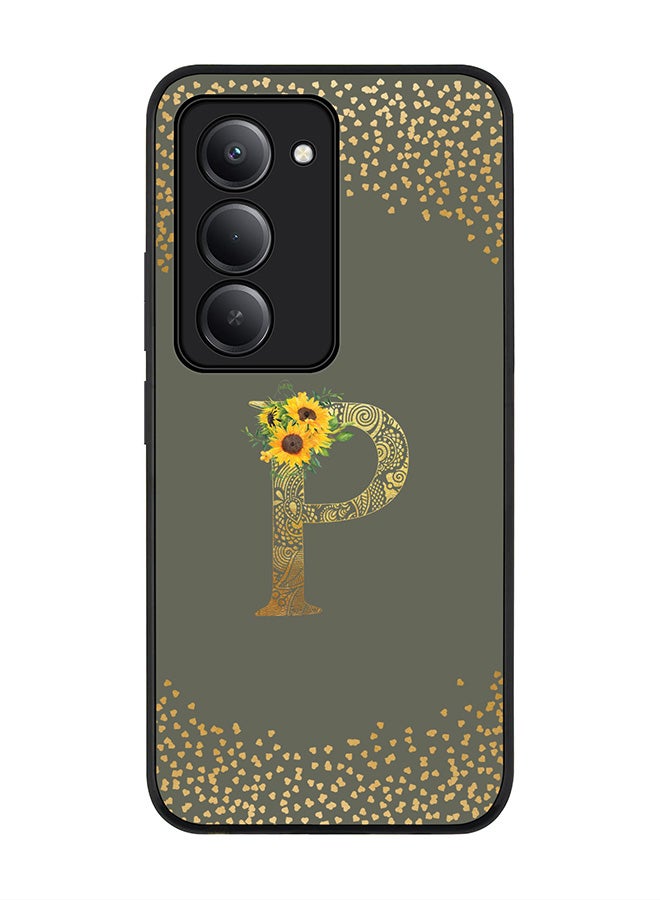 Stylizedd For Xiaomi Redmi 15 5G Case,Slim fit Camera Protection, Shockproof Thin Phone cover  - Custom Floral Monogram - P  (Olive Green ) - Image 1