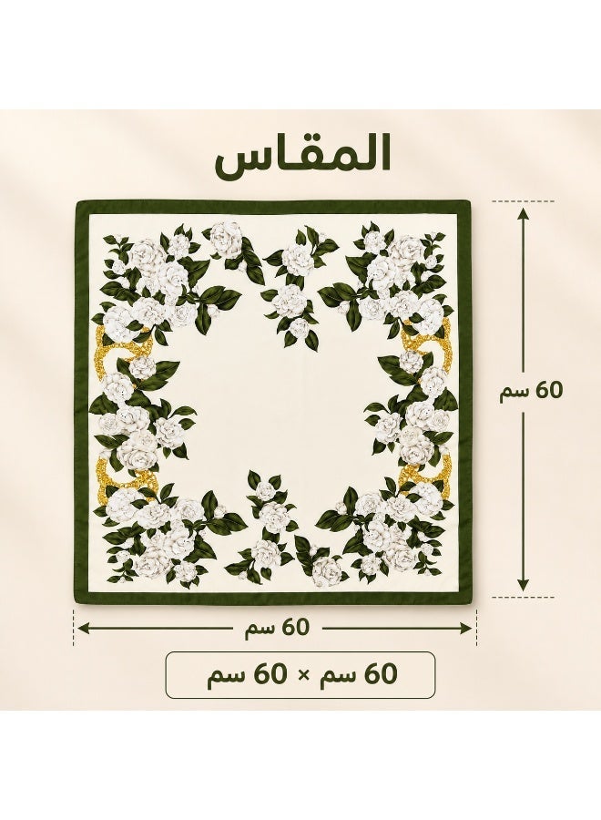 وشاح مربع من الساتان للنساء، غطاء ناعم حريري للرأس والرقبة، 60 × 60 سم (زهر زيتوني) - Image 4