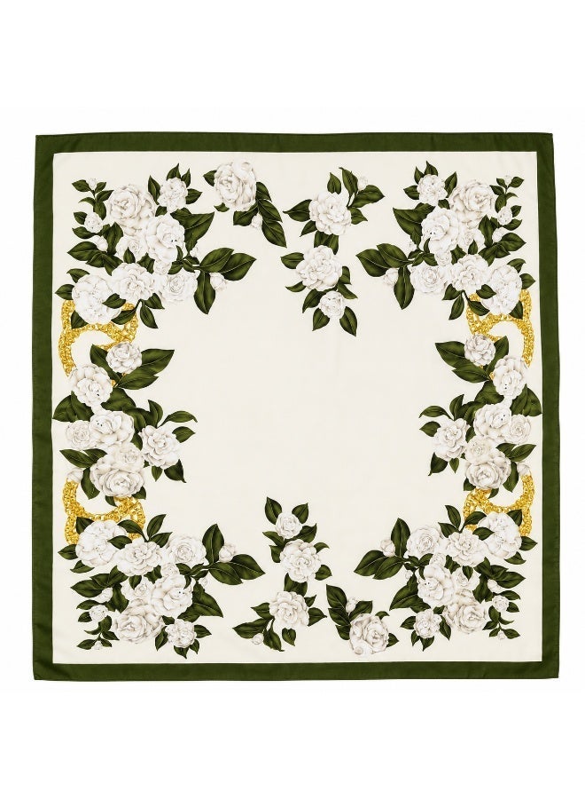 Women’s Satin Square Scarf, Soft Silky Head and Neck Wrap, (Olive Floral) - Image 2