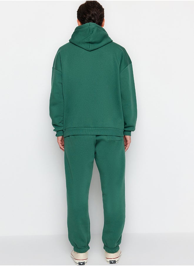 trendyol Green Oversize / Wide Cut Elasticized Basic Fleece Cotton Tracksuit Set TMNAW24EM00002  - Image 5