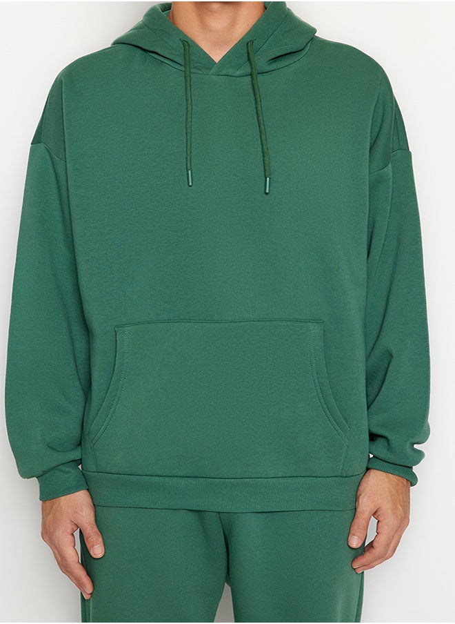 trendyol Green Oversize / Wide Cut Elasticized Basic Fleece Cotton Tracksuit Set TMNAW24EM00002  - Image 4