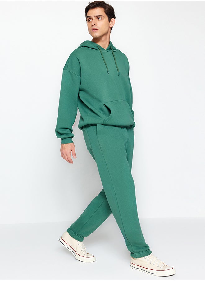 trendyol Green Oversize / Wide Cut Elasticized Basic Fleece Cotton Tracksuit Set TMNAW24EM00002  - Image 1