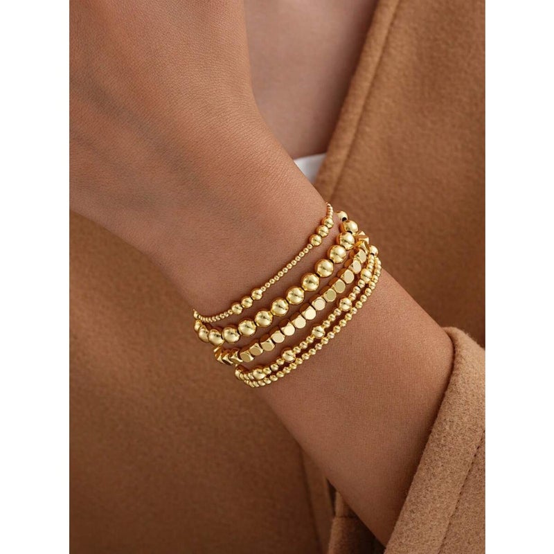 5pcs/Set Fashionable Elastic Beaded Bracelet Set For Women, Suitable For Layering And  Accessorizing - Image 1
