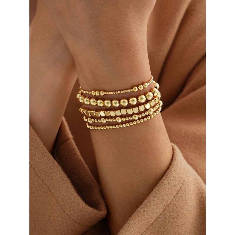 5pcs/Set Fashionable Elastic Beaded Bracelet Set For Women, Suitable For Layering And  Accessorizing - Image 2