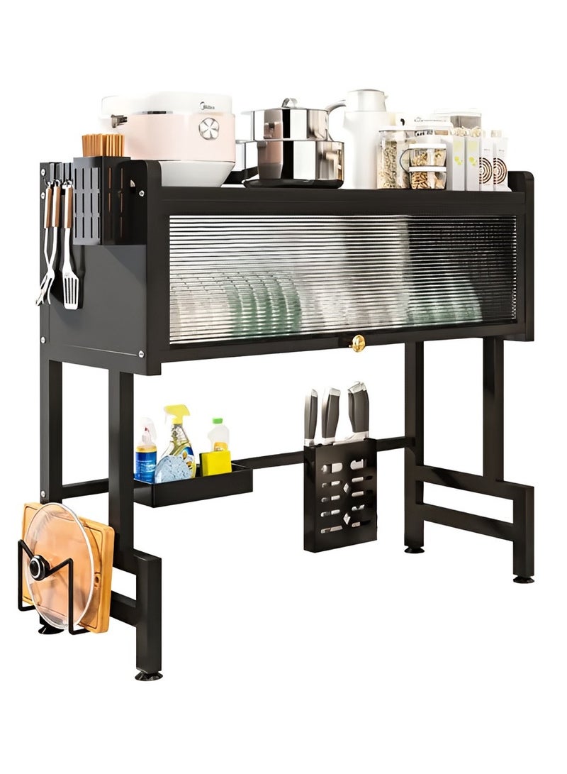 شي ون رف تجفيف صحون من الستانلس ستيل المقاوم للصدأ بتصميم عملي وفاخر من SHEE ONE | منظم مطبخ متعدد الاستخدامات لتجفيف وترتيب الأطباق والأواني | رف علوي بحجم ((11×29.5×86) )سم مزوّد بأماكن للسكاكين والقدور والمنظفات - Image 2