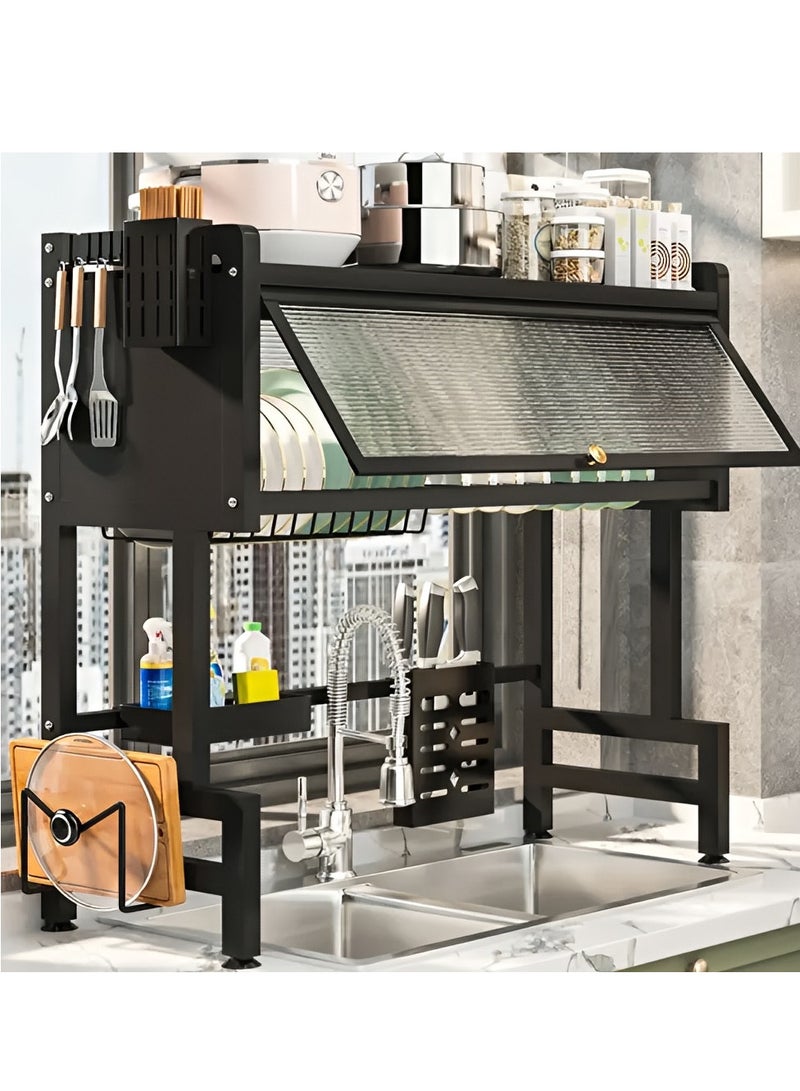 شي ون رف تجفيف صحون من الستانلس ستيل المقاوم للصدأ بتصميم عملي وفاخر من SHEE ONE | منظم مطبخ متعدد الاستخدامات لتجفيف وترتيب الأطباق والأواني | رف علوي بحجم ((11×29.5×86) )سم مزوّد بأماكن للسكاكين والقدور والمنظفات - Image 1