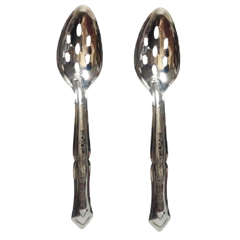 Dynore Stainless Steel Slotted/Plating/Pickle/Aachar Serving Spoon- Set of 2 - Image 1