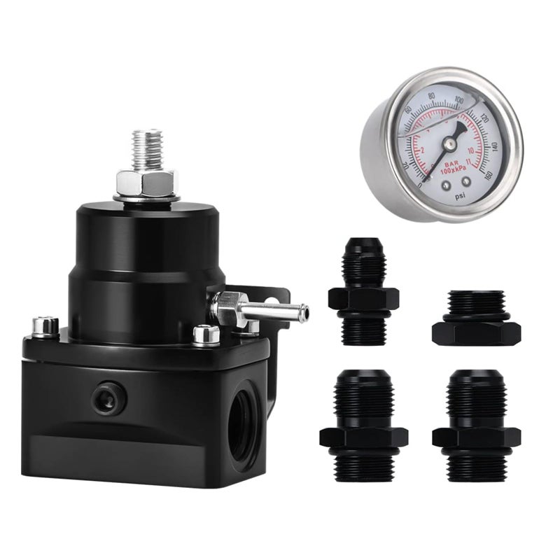 EFI Fuel Pressure Regulator Kit with Bypass Return 0100psi Pressure Gauge AN66AN Fuel Line Hose Fitting Connectors Kit Adjustable Universal Aluminum