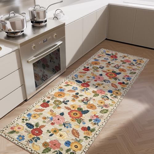 palohom Washable Kitchen Rugs Non Slip: 2'x6' Hallway Runner Rug Stain Resistant Low Pile Floral Floor Rug with Rubber Backing Non Shedding Soft Carpet Runners for Indoor Entryway Bedside Bedroom Farmhouse - Image 1