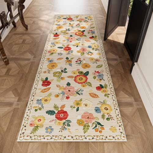palohom Washable Kitchen Rugs Non Slip: 2'x6' Hallway Runner Rug Stain Resistant Low Pile Floral Floor Rug with Rubber Backing Non Shedding Soft Carpet Runners for Indoor Entryway Bedside Bedroom Farmhouse - Image 5