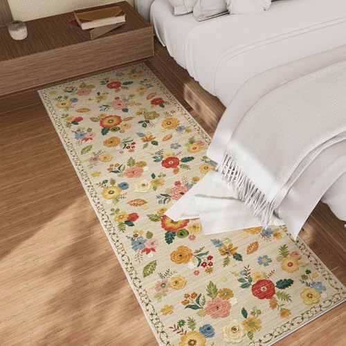 palohom Washable Kitchen Rugs Non Slip: 2'x6' Hallway Runner Rug Stain Resistant Low Pile Floral Floor Rug with Rubber Backing Non Shedding Soft Carpet Runners for Indoor Entryway Bedside Bedroom Farmhouse - Image 2