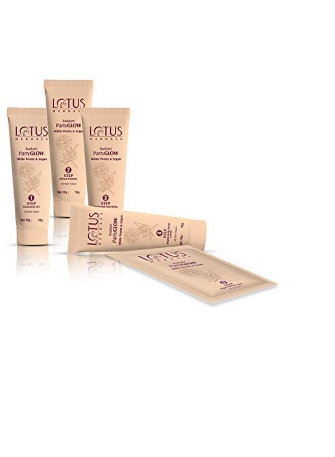 LOTUS HERBALS Radiant Partyglow White Peony & Argan Oil Detanning Facial Kit ; 5 Easy Steps ; Paraben Free ; Salon Grade ; All Skin Types ; Pack Of 4 ; 228G  - Image 3