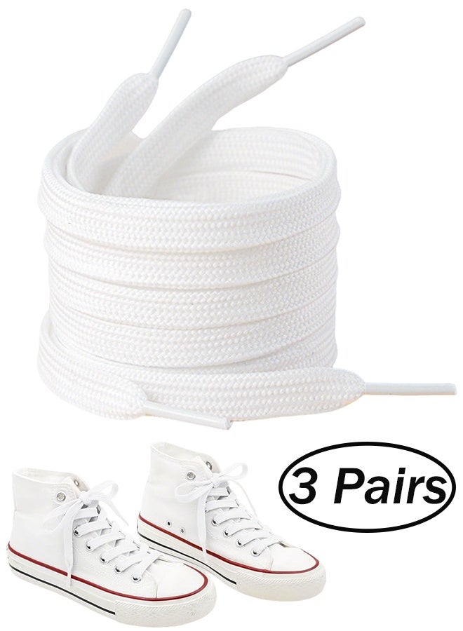 3pairs Flat Shoe Laces 8MM Single-Layer Flat Shoe Laces For White Boys And Girls Shoes Suitable For Sports Leisure Mountaineering Basketball Shoes Laces (White) - Image 1