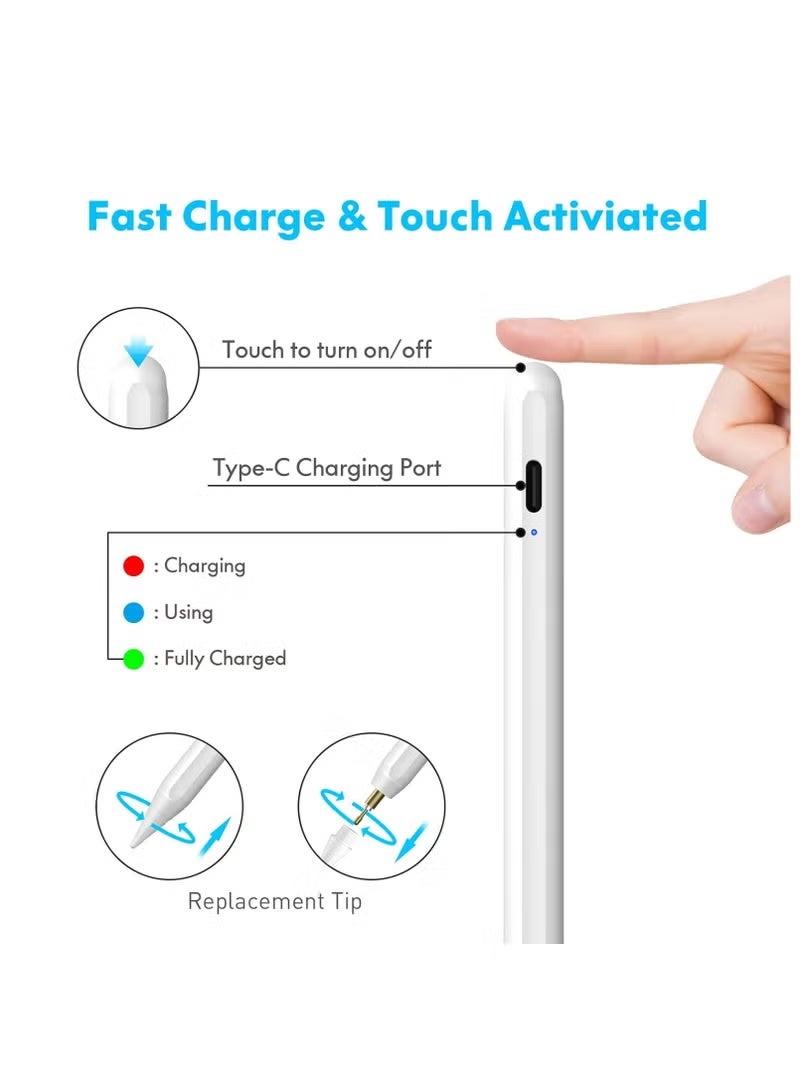 قلم ذكي قابل لإعادة الشحن لأجهزة iPad، قلم رقمي مغناطيسي مع خاصية رفض راحة اليد ودعم الميل، متوافق مع أجهزة iPad المختارة (2018–2022) - Image 1