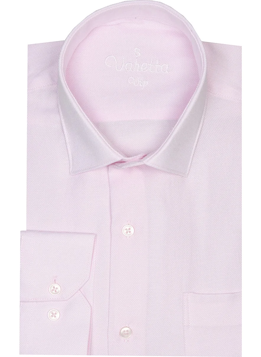 Varetta Men's Pink Oxfort Straight Long Sleeve Classic Cut Single Pocket Shirt