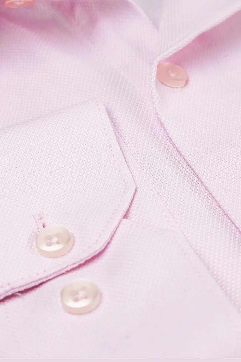 فاريتا Men's Pink Oxfort Straight Long Sleeve Classic Cut Single Pocket Shirt