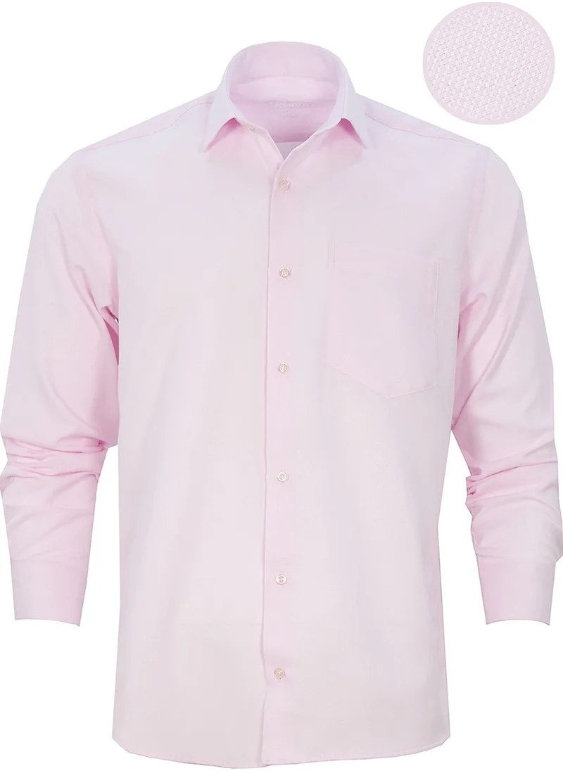 Varetta Men's Pink Oxfort Straight Long Sleeve Classic Cut Single Pocket Shirt
