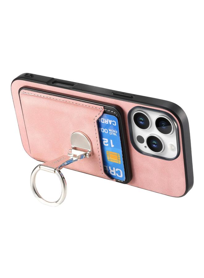 زبون حافظة لهاتف iPhone 12 Pro بتصميم كلاسيكي مع حامل حلقي قابل للطي وحقيبة بطاقات وحافظة هاتف MagSafe - Image 3
