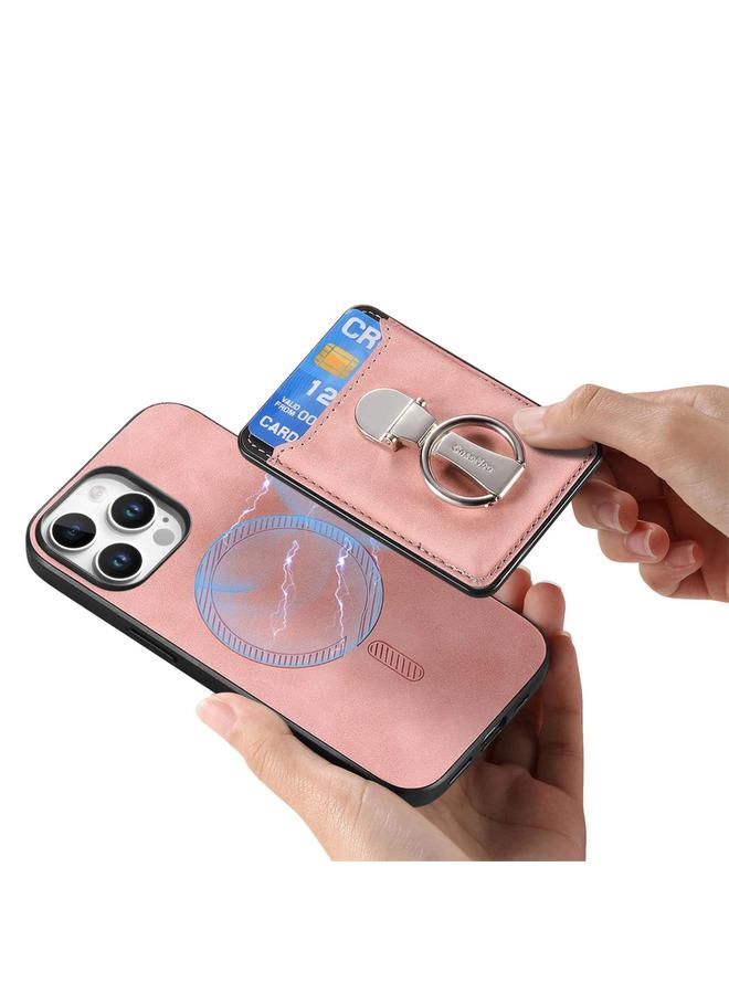 زبون حافظة لهاتف iPhone 12 Pro بتصميم كلاسيكي مع حامل حلقي قابل للطي وحقيبة بطاقات وحافظة هاتف MagSafe - Image 4