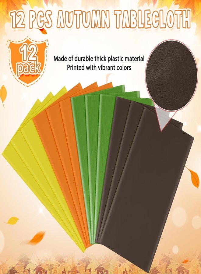 MASHAN 12Pcs Plastic Fall Tablecloth Yellow Orange Green Coffee Rectangle Tablecloths Disposable Table Covers for Autumn Harvest Thanksgiving Day Family Birthday Baby Shower Party Decoration, 54x108inch - Image 4