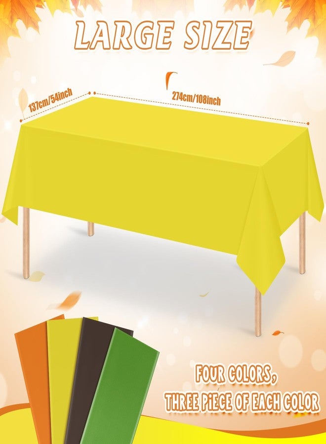 MASHAN 12Pcs Plastic Fall Tablecloth Yellow Orange Green Coffee Rectangle Tablecloths Disposable Table Covers for Autumn Harvest Thanksgiving Day Family Birthday Baby Shower Party Decoration, 54x108inch - Image 2