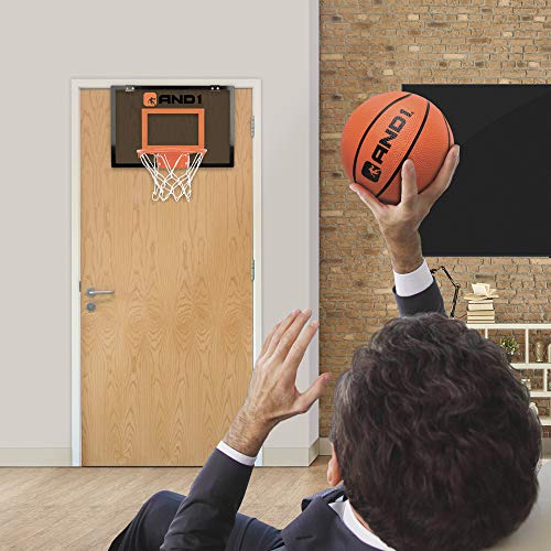 And1 حلقة كرة السلة الصغيرة فوق الباب من AND1 - 18"x12" سهلة التركيب محمولة مع إطار فولاذي، تشمل كرة سلة صغيرة 5"، مجموعة ألعاب داخلية للأطفال والبالغين - رمادي - Image 4