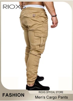 RIOXS Men's Cargo Pants, Athletic Trousers Breathable Sweatpants, Comfy Elastic Trouser With Pockets, Fashion Joggers Sports Pants For Men, Gym Sweatpants Trousers Mens Long Pants  - Image 4