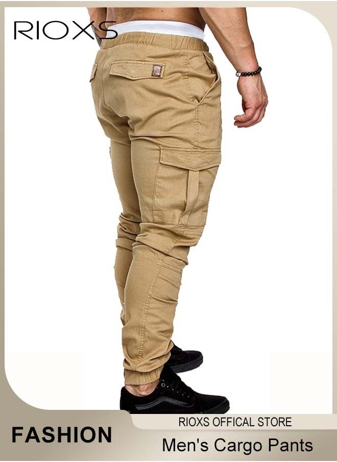 RIOXS Men's Cargo Pants, Athletic Trousers Breathable Sweatpants, Comfy Elastic Trouser With Pockets, Fashion Joggers Sports Pants For Men, Gym Sweatpants Trousers Mens Long Pants  - Image 4