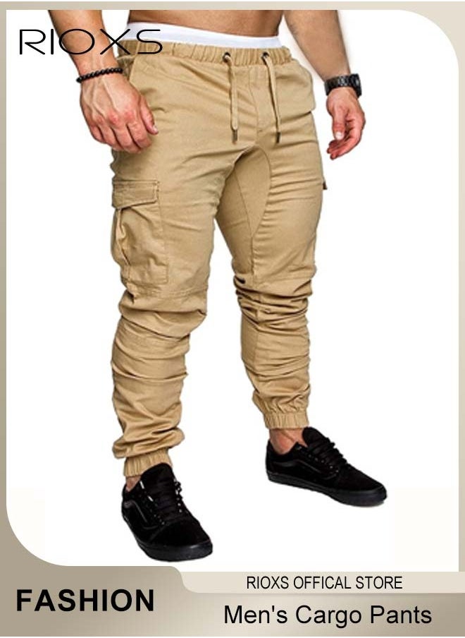 RIOXS Men's Cargo Pants, Athletic Trousers Breathable Sweatpants, Comfy Elastic Trouser With Pockets, Fashion Joggers Sports Pants For Men, Gym Sweatpants Trousers Mens Long Pants  - Image 1