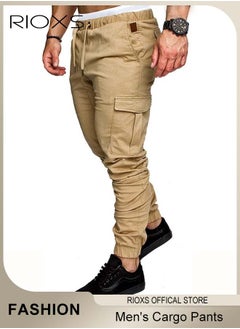 RIOXS Men's Cargo Pants, Athletic Trousers Breathable Sweatpants, Comfy Elastic Trouser With Pockets, Fashion Joggers Sports Pants For Men, Gym Sweatpants Trousers Mens Long Pants  - Image 5
