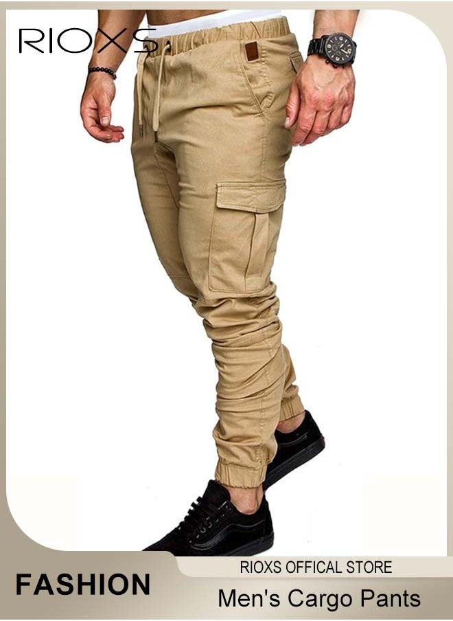 RIOXS Men's Cargo Pants, Athletic Trousers Breathable Sweatpants, Comfy Elastic Trouser With Pockets, Fashion Joggers Sports Pants For Men, Gym Sweatpants Trousers Mens Long Pants  - Image 5