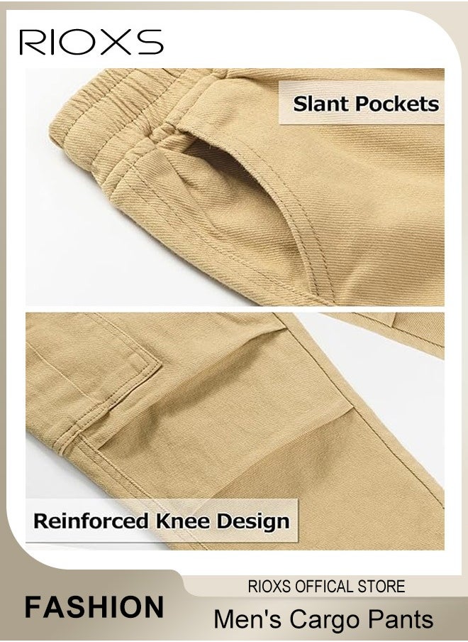 RIOXS Men's Cargo Pants, Athletic Trousers Breathable Sweatpants, Comfy Elastic Trouser With Pockets, Fashion Joggers Sports Pants For Men, Gym Sweatpants Trousers Mens Long Pants  - Image 2