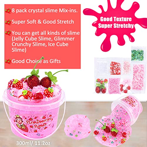 LAWOHO Crystal Slime Pink Strawberry Jelly Cube Glimmer Crunchy Clear Slime with 8 Addins Idea Stress Relief Toy Kids Party Favor Birthday Easter Christmas New Year Gift for Girls Boys Age 6 7 8 9 10 - Image 5