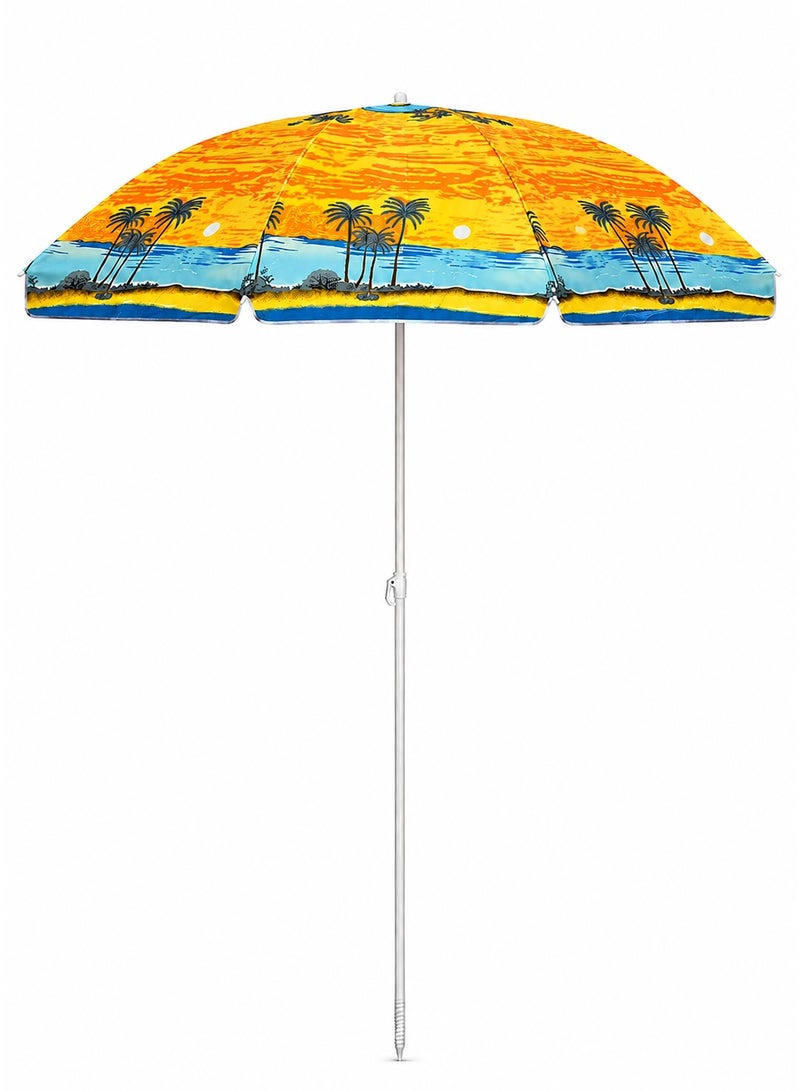 Toshionics Tropical Print Beach Umbrella, 200 cm Large Shade Canopy with UV Protection, Wind-Resistant Frame and Pointed Pole, Lightweight Portable Parasol for Beach, Pool, Patio and Picnic - Image 1