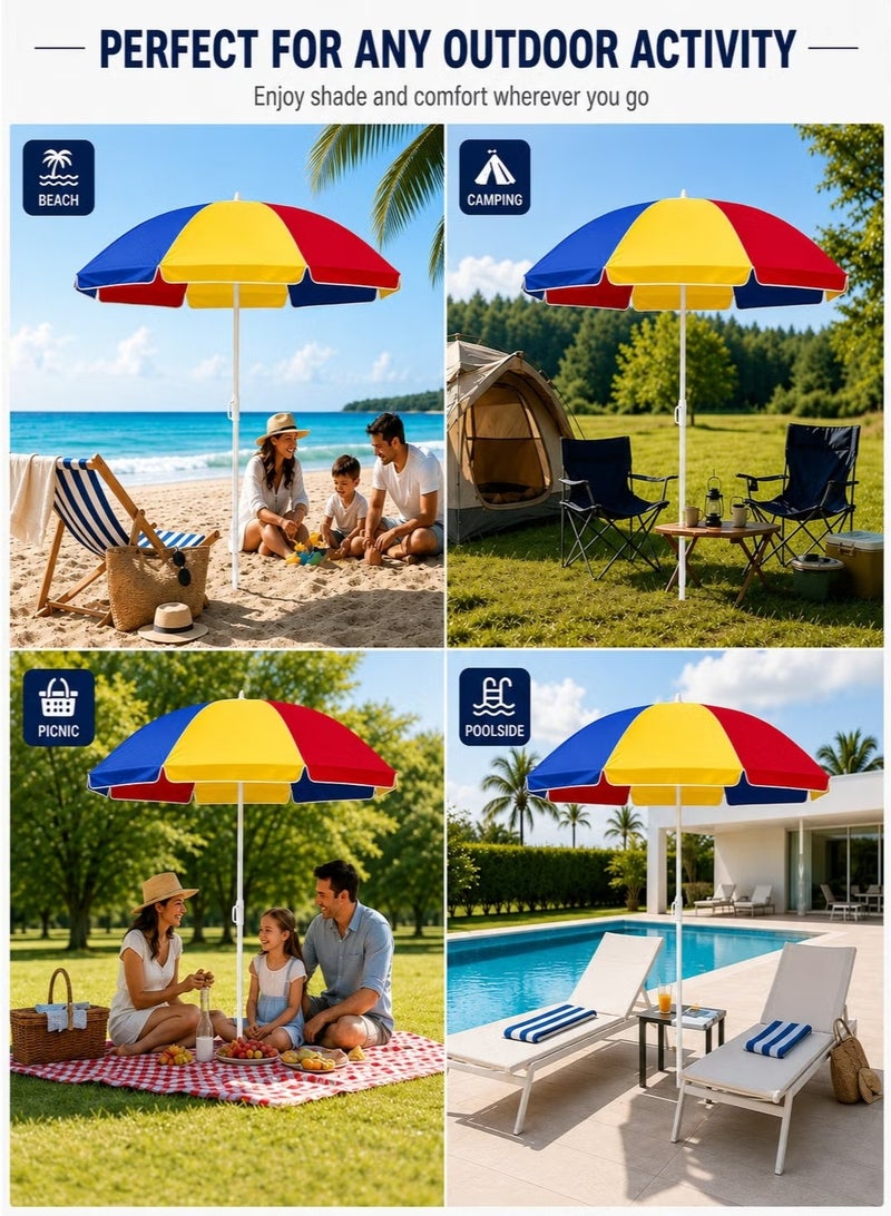 Toshionics Tropical Print Beach Umbrella, 200 cm Large Shade Canopy with UV Protection, Wind-Resistant Frame and Pointed Pole, Lightweight Portable Parasol for Beach, Pool, Patio and Picnic - Image 4