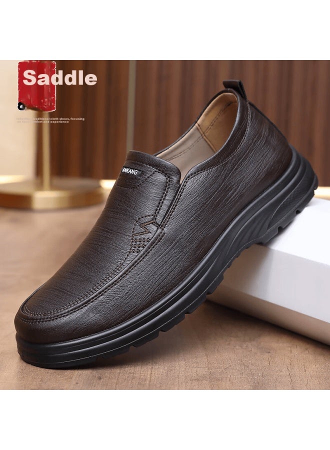 Anglerfish Chunqiu Old Beijing Men's Breathable Business Casual Soft Sole Faux Leather Shoes Dad Shoes A5038 Coffee Color Size 39 - Image 1