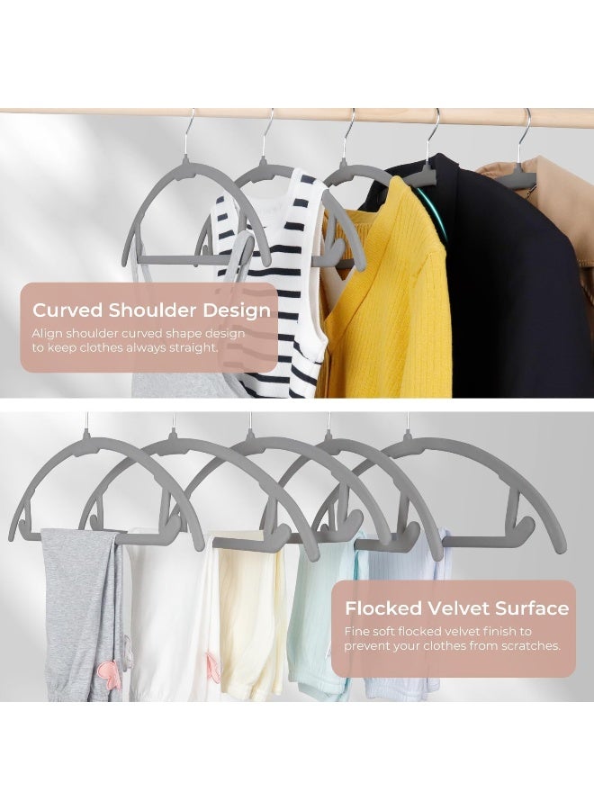 ManGotree 17.6'' Velvet Clothes Hangers, Non-Slip Rounded Felt Hangers, Sturdy & Space-Saving Suit Hangers For Sweaters, Pants, Dresses, Skirts, Coats (Grey, 10 Pack) - Image 4