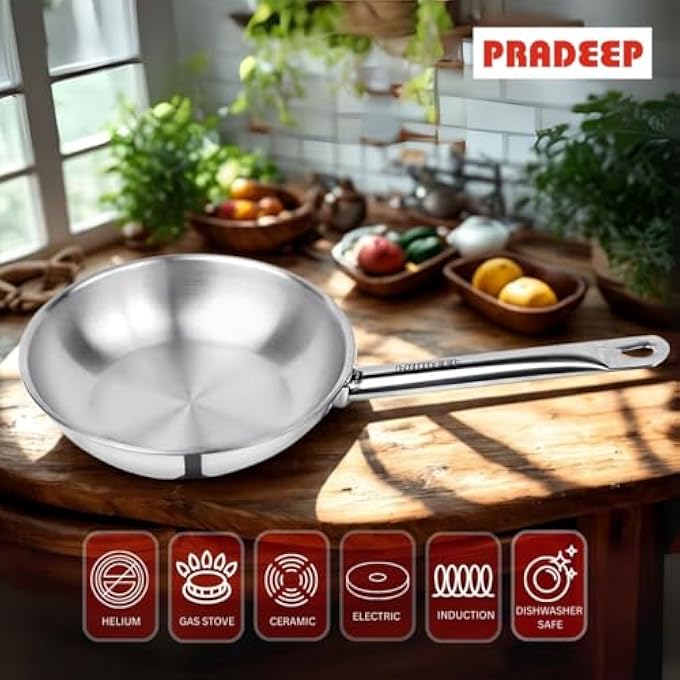 براديب مقلاة منزلية بدون غطاء، مصنوعة من 3 طبقات من الفولاذ المقاوم للصدأ، توزيع متساوي للحرارة، مقبض متين ومتوافق مع جميع مواقد الطهي، صحية وغير سامة، آمنة للاستخدام في غسالة الأطباق، سعة 32 لترًا - Image 5