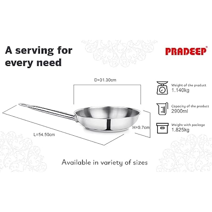 براديب مقلاة منزلية بدون غطاء، مصنوعة من 3 طبقات من الفولاذ المقاوم للصدأ، توزيع متساوي للحرارة، مقبض متين ومتوافق مع جميع مواقد الطهي، صحية وغير سامة، آمنة للاستخدام في غسالة الأطباق، سعة 32 لترًا - Image 3