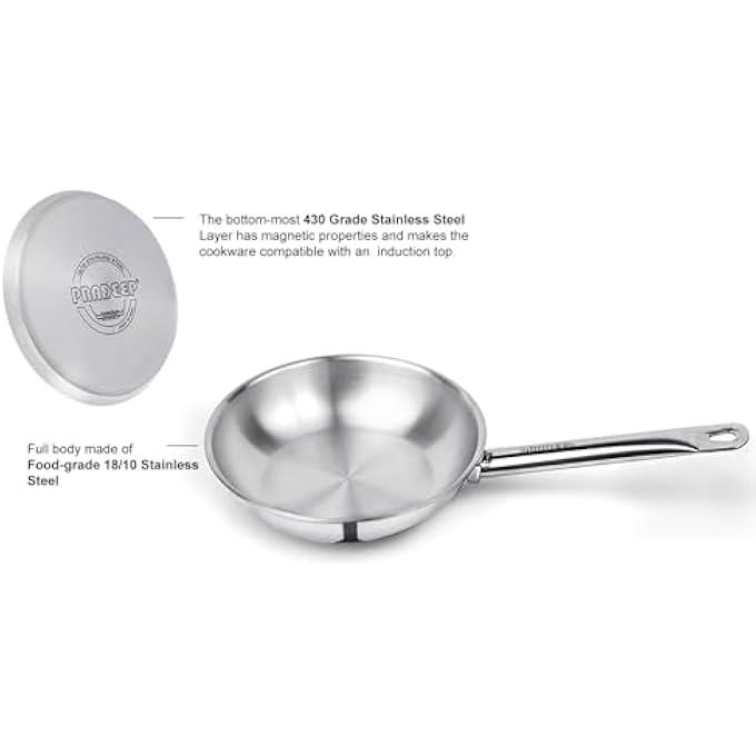 براديب مقلاة منزلية بدون غطاء، مصنوعة من 3 طبقات من الفولاذ المقاوم للصدأ، توزيع متساوي للحرارة، مقبض متين ومتوافق مع جميع مواقد الطهي، صحية وغير سامة، آمنة للاستخدام في غسالة الأطباق، سعة 32 لترًا - Image 4