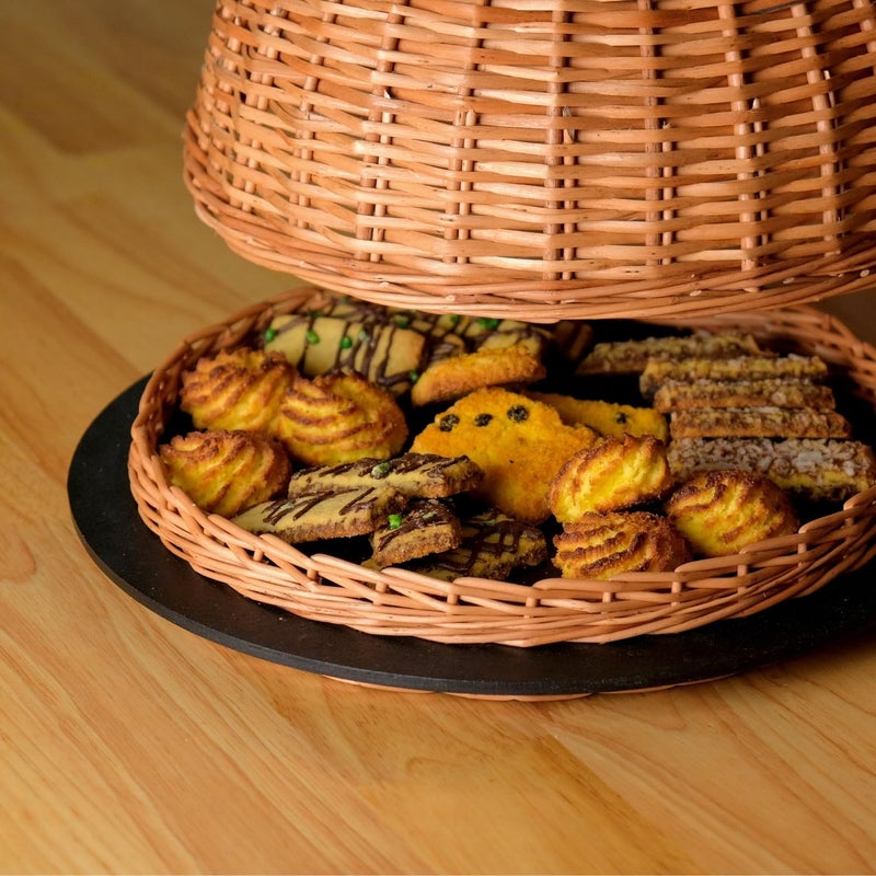 Peepul Tree Willow Wicker Wooden Serving Platter with Lid Handmade Premium Wooden Serving Platter for Snacks Ideal for Serving Cookies Dry Fruits Breads Sweets Handmade in Kashmir - Image 4